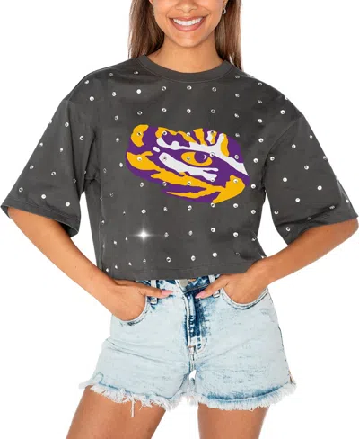 GAMEDAY COUTURE WOMEN'S GRAY LSU TIGERS GO TIME RHINESTONE CROP T-SHIRT