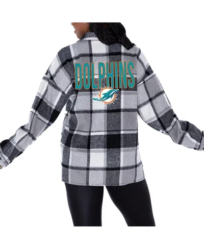 Gameday Couture Women's Gray Miami Dolphins Fieldside Fun Plaid Button-up Overshirt