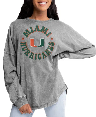 Gameday Couture Women's Gray Miami Hurricanes Playing Around Faded Wash Oversized Long-sleeve T-shirt