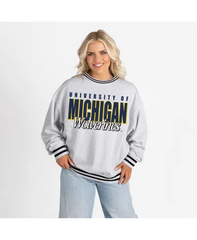 Gameday Couture Women's Gray Michigan Wolverines Oversized Showdown Ringer Stripe Sweatshirt In Multi