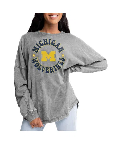 Gameday Couture Women's Gray Michigan Wolverines Playing Around Faded Wash Oversized Long Sleeve T-shirt In Gold