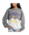 Gameday Couture Women's Gray Minnesota Vikings Oversized Coin Toss Faded French Terry Tri-blend Pullover Sweatshirt In Animal Print