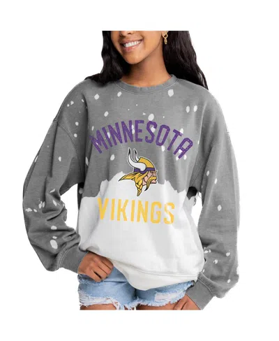 Gameday Couture Women's Gray Minnesota Vikings Oversized Coin Toss Faded French Terry Tri-blend Pullover Sweatshirt In Animal Print
