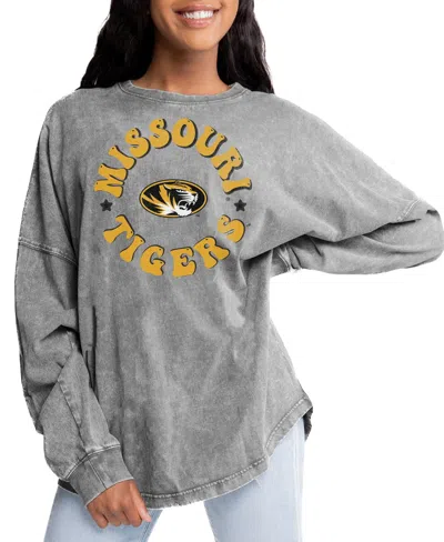 Gameday Couture Women's Gray Missouri Tigers Playing Around Faded Wash Oversized Long-sleeve T-shirt
