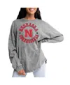 Gameday Couture Women's Gray Nebraska Huskers Playing Around Faded Wash Oversized Long Sleeve T-shirt In Gray