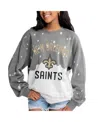 Gameday Couture Women's Gray New Orleans Saints Oversized Coin Toss Faded French Terry Tri-blend Pullover Sweatshirt In Gray