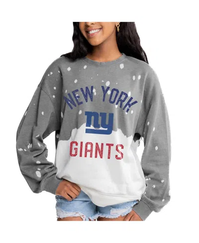 Gameday Couture Women's Gray New York Giants Oversized Coin Toss Faded French Terry Tri-blend Pullover Sweatshirt In Multi