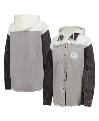 Gameday Couture Women's Gray Notre Dame Fighting Irish Vintage Wash Corduroy Full-snap Hooded Shacket