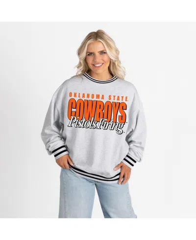 Gameday Couture Women's Gray Oklahoma State Cowboys Oversized Showdown Ringer Stripe Sweatshirt In Multi