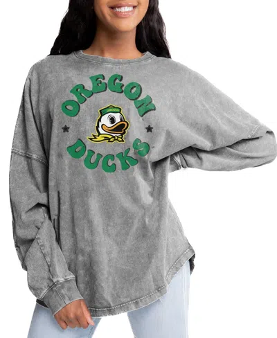 Gameday Couture Women's Gray Oregon Ducks Playing Around Faded Wash Oversized Long-sleeve T-shirt