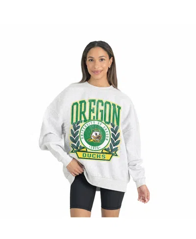 Gameday Couture Women's Gray Oregon Ducks Premium Fleece Drop Shoulder Oversized Pullover Sweatshirt In White