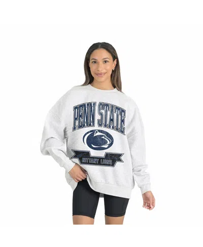 Gameday Couture Women's Gray Penn State Nittany Lions Premium Fleece Drop Shoulder Oversized Pullover Sweatshirt In Blue