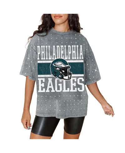 Gameday Couture Women's Gray Philadelphia Eagles Oversized Mini Rhinestone Classic T-shirt