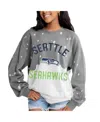Gameday Couture Women's Gray Seattle Seahawks Oversized Coin Toss Faded French Terry Tri-blend Pullover Sweatshirt In Gray