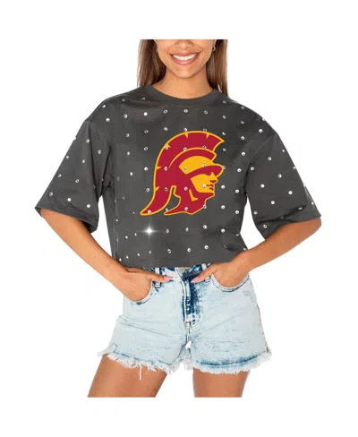 GAMEDAY COUTURE WOMEN'S GRAY USC TROJANS GO TIME RHINESTONE CROP T-SHIRT