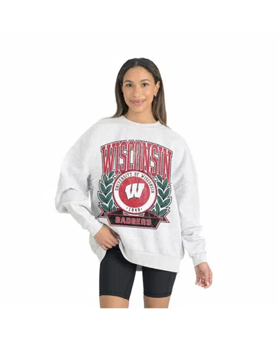 Gameday Couture Women's Gray Wisconsin Badgers Premium Fleece Drop Shoulder Oversized Pullover Sweatshirt In White