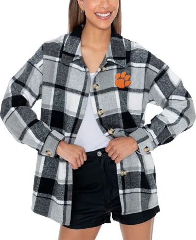 Gameday Couture Women's Gray/white Clemson Tigers End Zone Game Flannel Button-up Shirt In Gray,white
