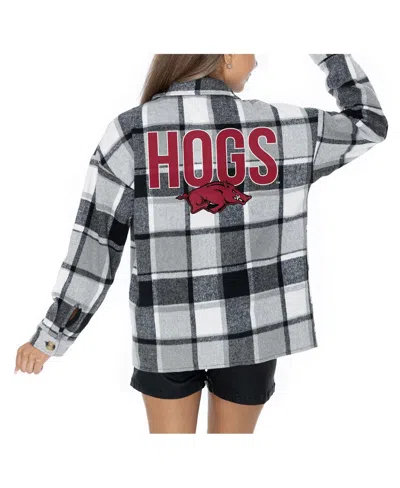 Gameday Couture Women's Grey Arkansas Razorbacks Long Sleeve Brushed Plaid Button-up Overshirt Jacket In Gray