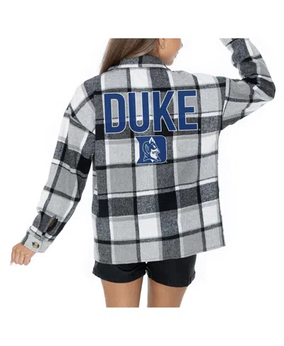 Gameday Couture Women's Grey Duke Blue Devils Long Sleeve Brushed Plaid Button-up Overshirt Jacket In Gray