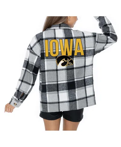 Gameday Couture Women's Grey Iowa Hawkeyes Long Sleeve Brushed Plaid Button-up Overshirt Jacket In Gray