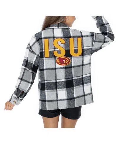 Gameday Couture Women's Grey Iowa State Cyclones Long Sleeve Brushed Plaid Button-up Overshirt Jacket In Black