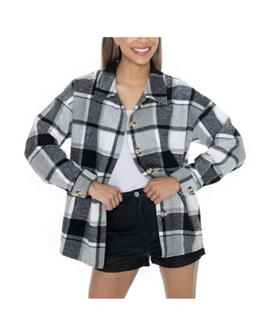 GAMEDAY COUTURE WOMEN'S GREY KANSAS JAYHAWKS LONG SLEEVE BRUSHED PLAID BUTTON-UP OVERSHIRT JACKET