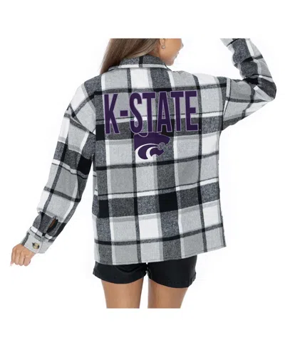 Gameday Couture Women's Grey Kansas State Wildcats Long Sleeve Brushed Plaid Button-up Overshirt Jacket In Gray