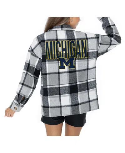Gameday Couture Women's Grey Michigan Wolverines Long Sleeve Brushed Plaid Button-up Overshirt Jacket