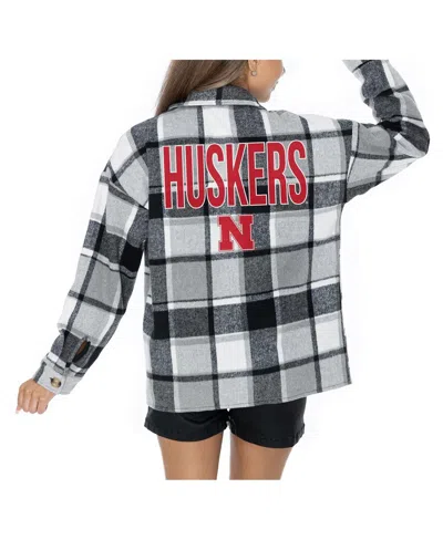 Gameday Couture Women's Grey Nebraska Huskers Long Sleeve Brushed Plaid Button-up Overshirt Jacket In Gray