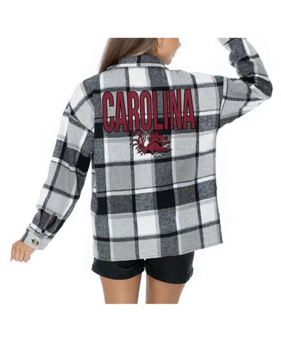 Gameday Couture Women's Grey South Carolina Gamecocks Long Sleeve Brushed Plaid Button-up Overshirt Jacket In Gray