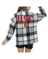 Gameday Couture Women's Grey Usc Trojans Long Sleeve Brushed Plaid Button-up Overshirt Jacket In Gray
