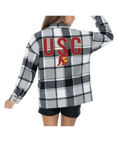 Gameday Couture Women's Grey Usc Trojans Long Sleeve Brushed Plaid Button-up Overshirt Jacket In Gray