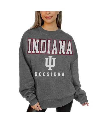 Gameday Couture Women's Heather Charcoal Indiana Hoosiers Oversized Distressed Fleece Pullover Sweatshirt In Gray