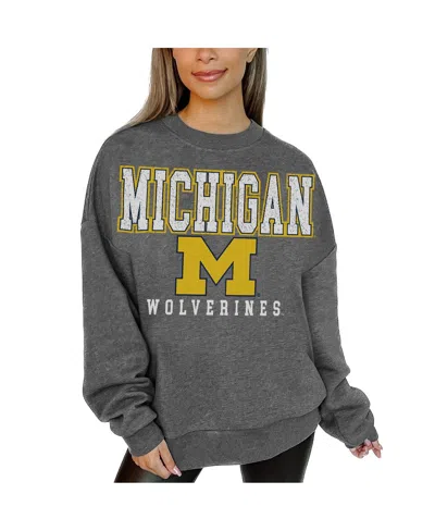 Gameday Couture Women's Heather Charcoal Michigan Wolverines Oversized Distressed Fleece Pullover Sweatshirt In Gray