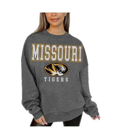 Gameday Couture Women's Heather Charcoal Missouri Tigers Oversized Distressed Fleece Pullover Sweatshirt In Gray