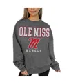 Gameday Couture Women's Heather Charcoal Ole Miss Rebels Oversized Distressed Fleece Pullover Sweatshirt In Gray