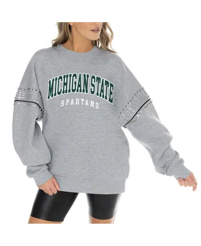 Gameday Couture Women's Heather Gray Michigan State Spartans Competitive Edge Oversized Fleece Pullover Sweatshirt