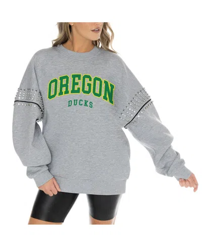 Gameday Couture Women's Heather Gray Oregon Ducks Competitive Edge Oversized Fleece Pullover Sweatshirt