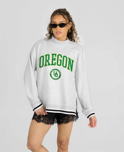 Gameday Couture Women's Heather Gray Oregon Ducks Rally Point Contrast Stripe Mock Neck Sweatshirt In Heather Gray,black
