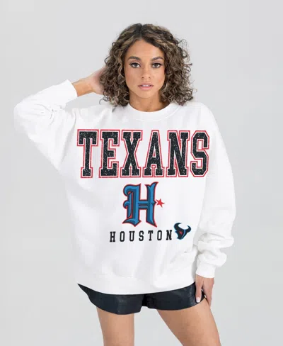 Gameday Couture Women's Houston Texans Classic Sunday Drives Oversized Crewneck Fleece Sweatshirt In White
