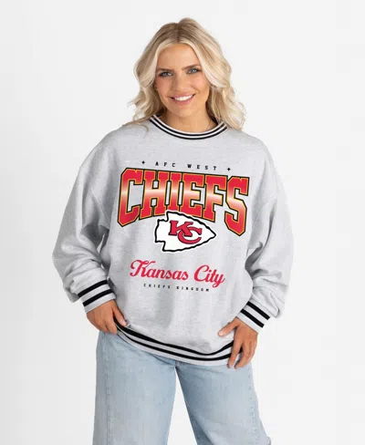 Gameday Couture Women's Kansas City Chiefs Gridiron Drive Ringer Stripe Oversized Crewneck Sweatshirt In White
