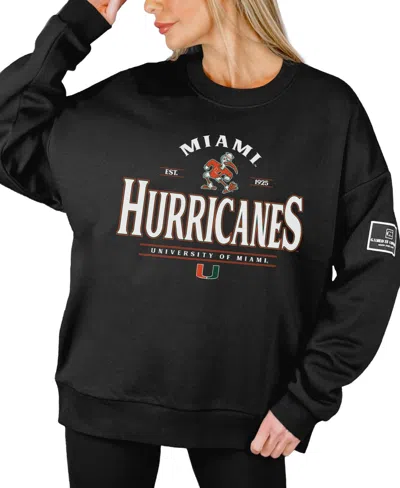 Gameday Couture Women's Miami Hurricanes Oversized Crewneck Pullover Sweatshirt In Black