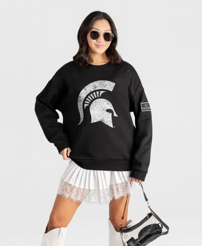 Gameday Couture Women's Michigan State Spartans Bold Move Black Label Distressed-graphic Dropped-shoulder Sweatshirt