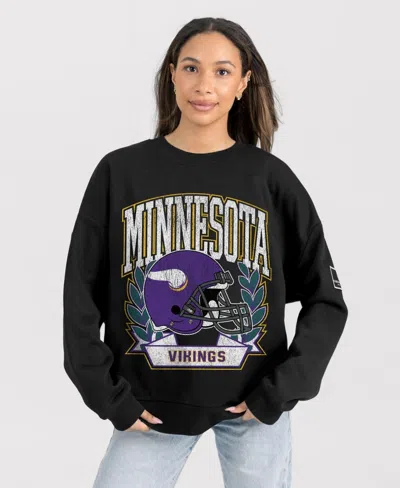 Gameday Couture Women's Minnesota Vikings Victory Lane Oversized Dropped-shoulder Distressed-graphic Sweatshirt In Black