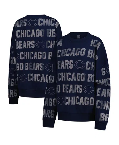 Gameday Couture Women's Navy Chicago Bears Oversized Hype Era Rhinestone Text Sweatshirt In Blue