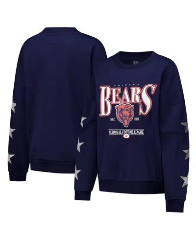 Gameday Couture Women's Navy Chicago Bears Rhinestone Star Sleeve Settle The Score Tri-blend Pullover