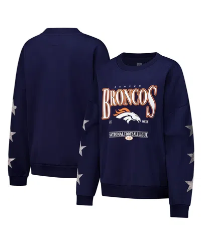 Gameday Couture Women's Navy Denver Broncos Rhinestone Star Sleeve Settle The Score Tri-blend Pullover
