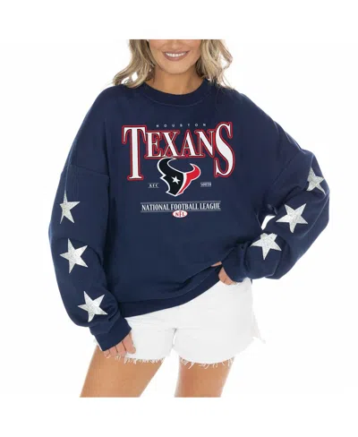 Gameday Couture Women's Navy Houston Texans Rhinestone Star Sleeve Settle The Score Tri-blend Pullover