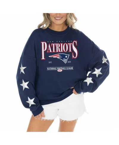 Gameday Couture Women's Navy New England Patriots Rhinestone Star Sleeve Settle The Score Tri-blend Pullover