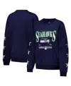 Gameday Couture Women's Navy Seattle Seahawks Rhinestone Star Sleeve Settle The Score Tri-blend Pullover In Navy